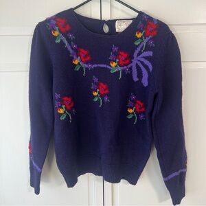 Vintage Susan Bristol Women’s Purple Floral Knit Sweater